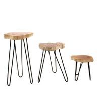 Ensemble de 3 supports en Bois pour pots de fleurs- Blanc Délavé