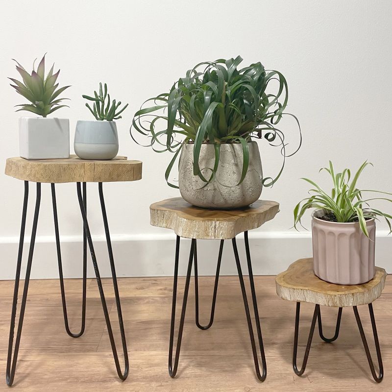 Ensemble de 3 supports en Bois pour pots de fleurs- Blanc Délavé