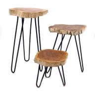 Ensemble de 3 supports en Bois pour pots de fleurs- Blanc Délavé