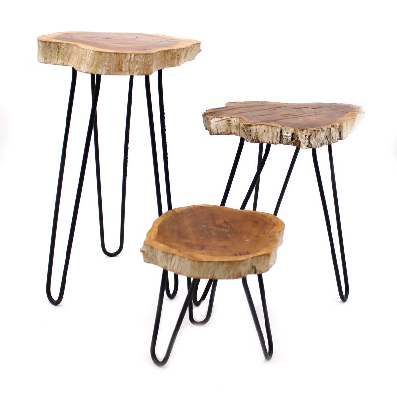 Ensemble de 3 supports en Bois pour pots de fleurs- Blanc Délavé