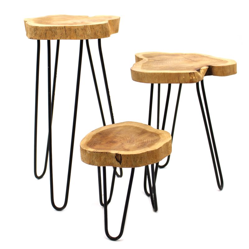 Ensemble de 3 Supports pour Plantes en Bois Gamell - Naturel