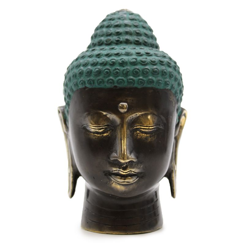 Grande Tête de Bouddha en Laiton Antique