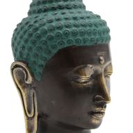 Grande Tête de Bouddha en Laiton Antique
