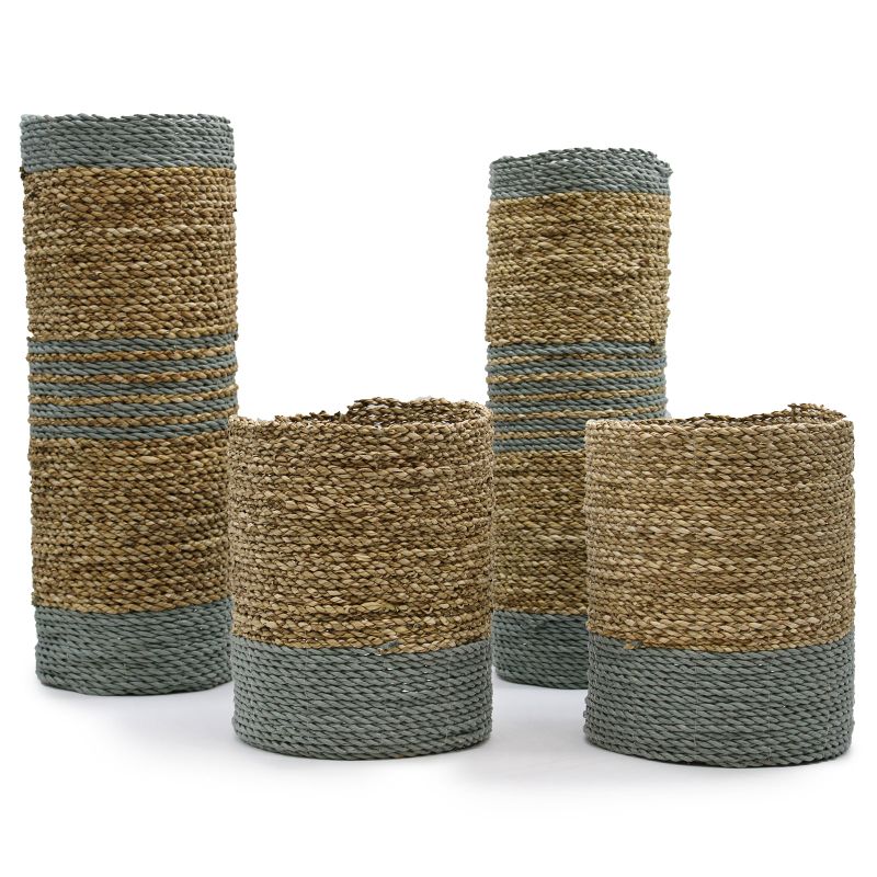 Ensemble Jonc de Mer & Raphia Abu-Abu - 2 Vases & 2 Bacs