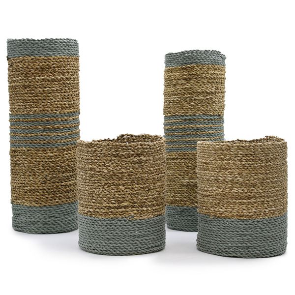 Ensemble Jonc de Mer & Raphia Abu-Abu - 2 Vases & 2 Bacs