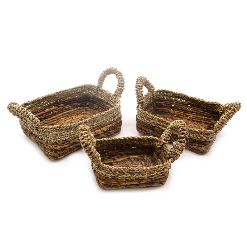 Panier carré feuille de bananier et jonc de mer - Lot de 3