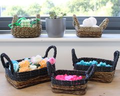Panier carré feuille de bananier et jonc de mer - Lot de 3