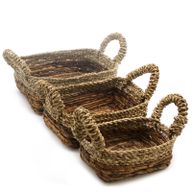Panier carré feuille de bananier et jonc de mer - Lot de 3