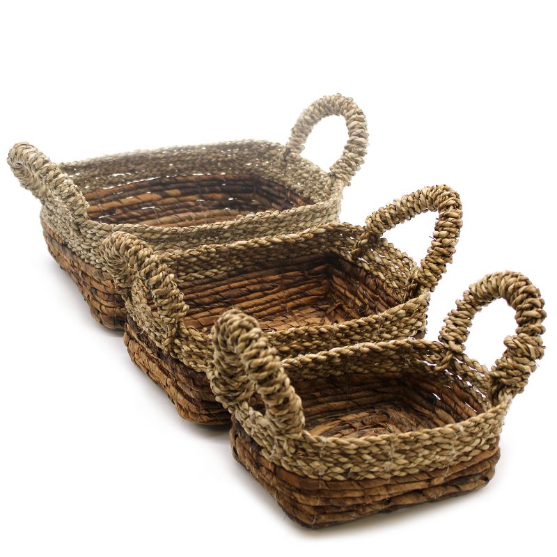 Panier carré feuille de bananier et jonc de mer - Lot de 3