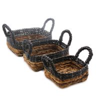 Panier carré en feuille de bananier et raphia Hitam - Lot de 3