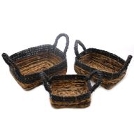Panier carré en feuille de bananier et raphia Hitam - Lot de 3