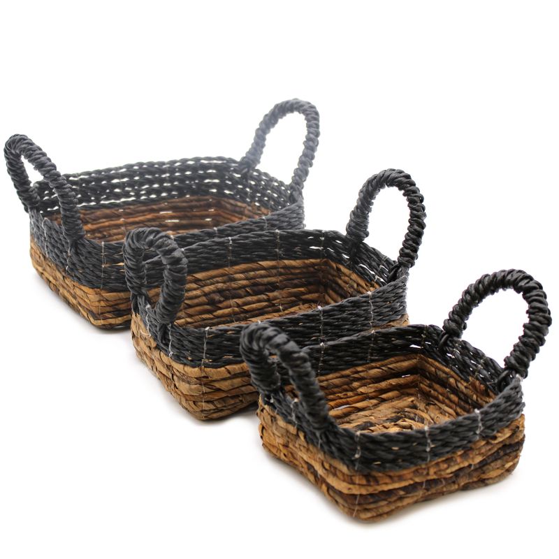 Panier carré en feuille de bananier et raphia Hitam - Lot de 3