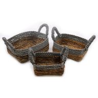 Panier carré en feuille de bananier et raphia Abu-Abu - Ensemble de 3