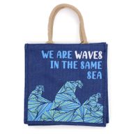 Sac en jute imprimé - We are Waves - Gris, bleu et naturel