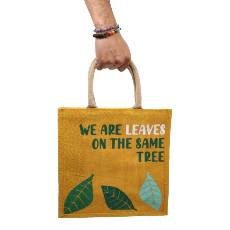 Sac en jute imprimé - We are Waves - Gris, bleu et naturel