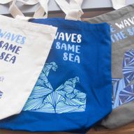 Sac en coton imprimé - We are Waves - Gris, Bleu et Naturel