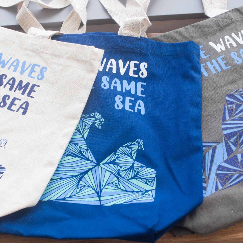 Sac en coton imprimé - We are Waves - Gris, Bleu et Naturel