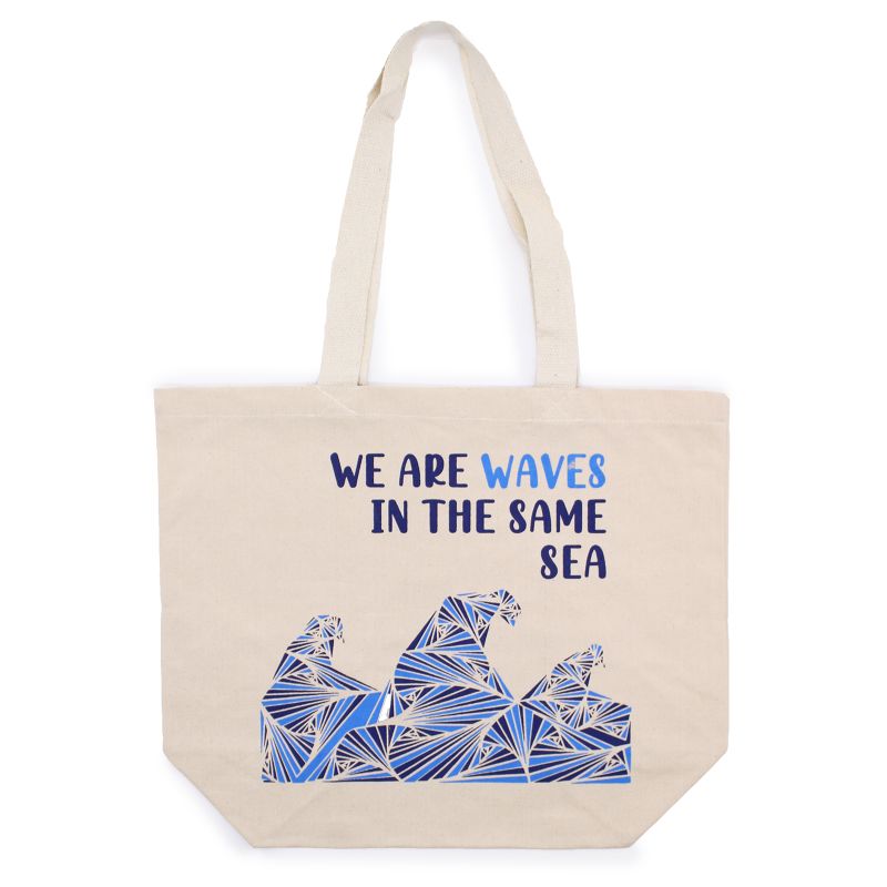 Sac en coton imprimé - We are Waves - Gris, Bleu et Naturel