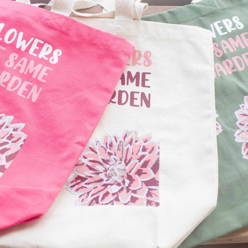 Sac en coton imprimé - We are Flowers - Olive, Rose et Naturel