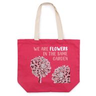 Sac en coton imprimé - We are Flowers - Olive, Rose et Naturel