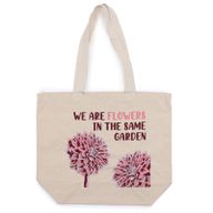 Sac en coton imprimé - We are Flowers - Olive, Rose et Naturel