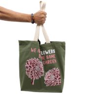 Sac en coton imprimé - We are Flowers - Olive, Rose et Naturel