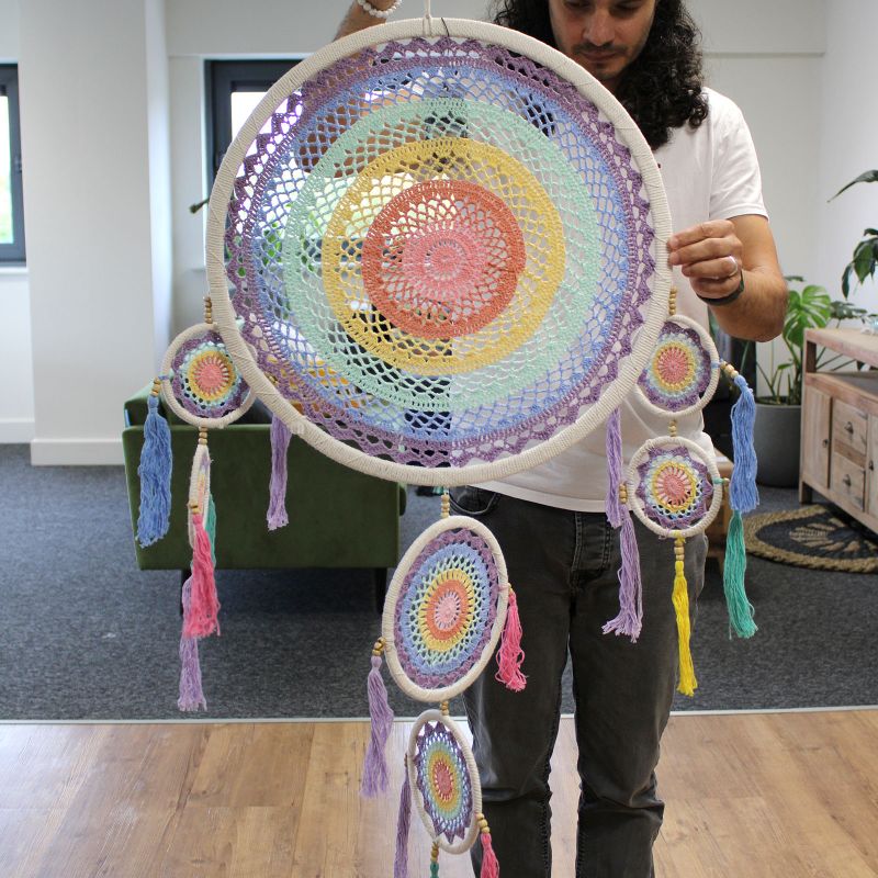 Grand attrape-rêves (55cm) - Arc-en-ciel pastel