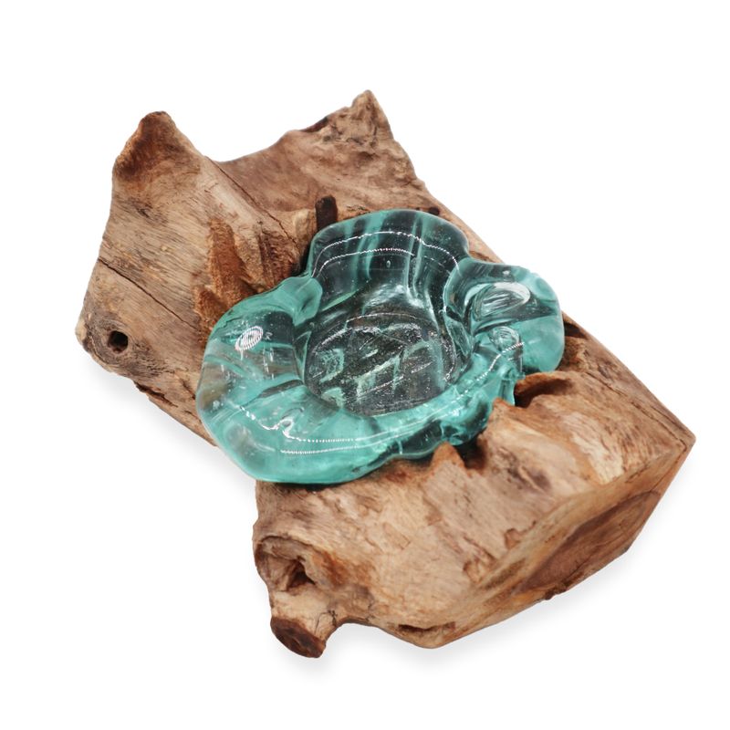 Porte-bougie en Verre Fondu sur Bois