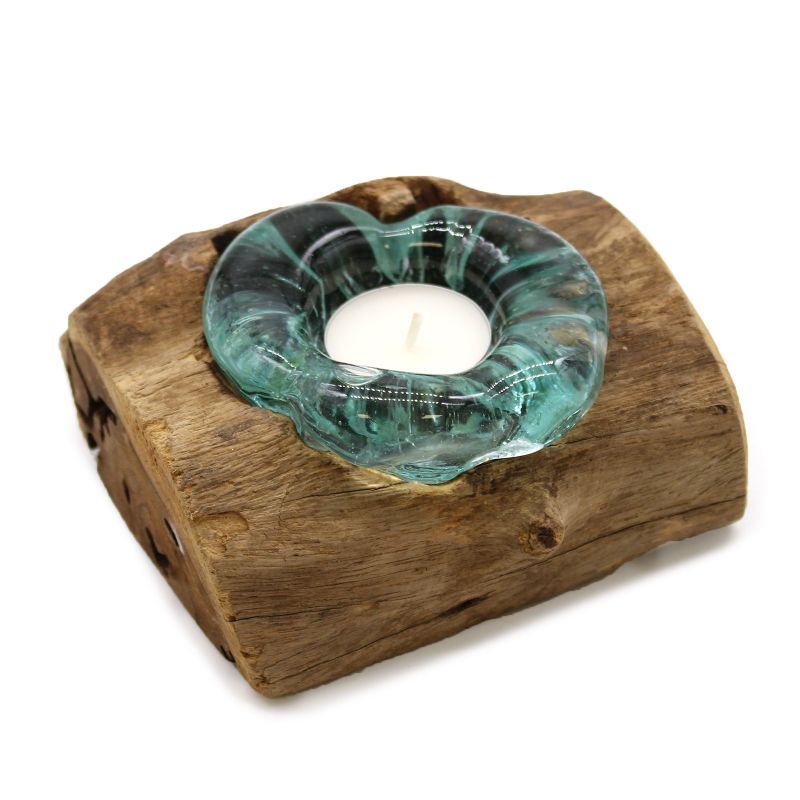 Porte-bougie en Verre Fondu sur Bois