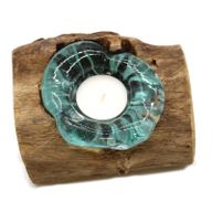 Porte-bougie en Verre Fondu sur Bois