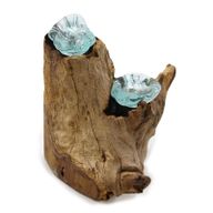 Bougeoir Double en Verre Fondu sur Bois