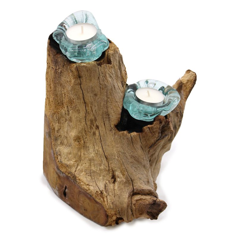Bougeoir Double en Verre Fondu sur Bois