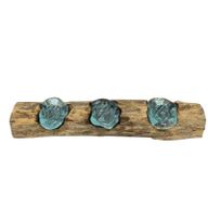 Bougeoir Triple Plat en Verre Fondu sur Bois
