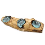 Bougeoir Triple Plat en Verre Fondu sur Bois