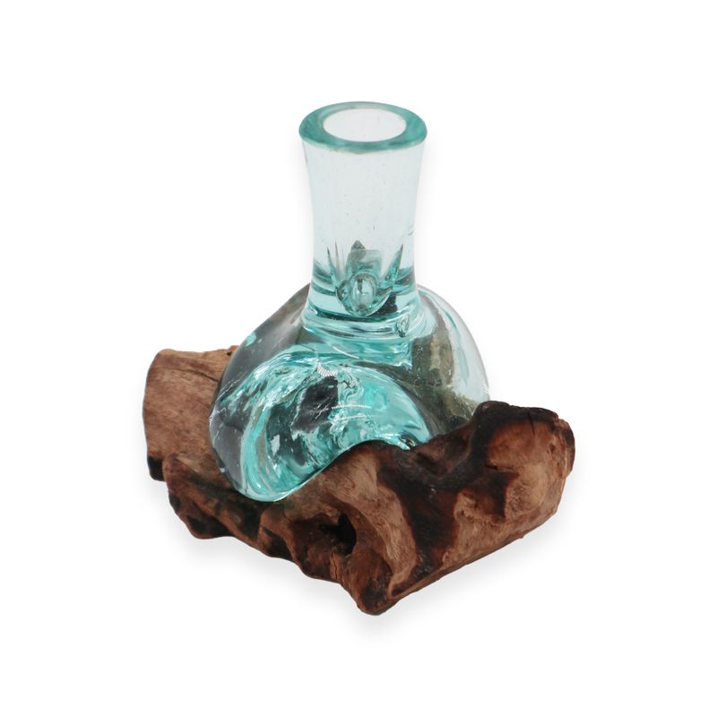 Petit Vase à Fleurs en Verre Fondu sur Bois