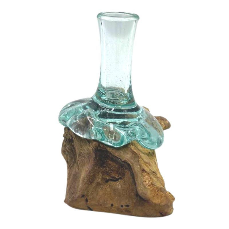 Petit Vase à Fleurs en Verre Fondu sur Bois