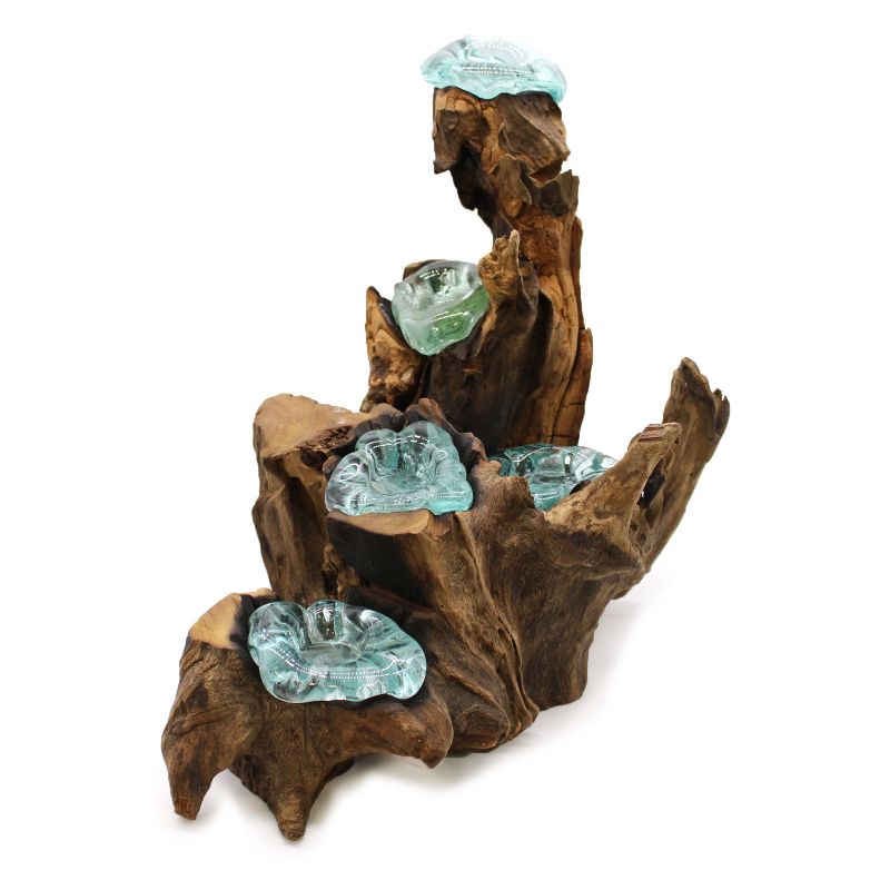 Présentoir avec 5 Bougeoirs en Verre Fondu sur Bois