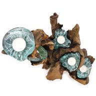Présentoir avec 5 Bougeoirs en Verre Fondu sur Bois