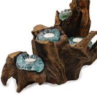 Présentoir avec 5 Bougeoirs en Verre Fondu sur Bois
