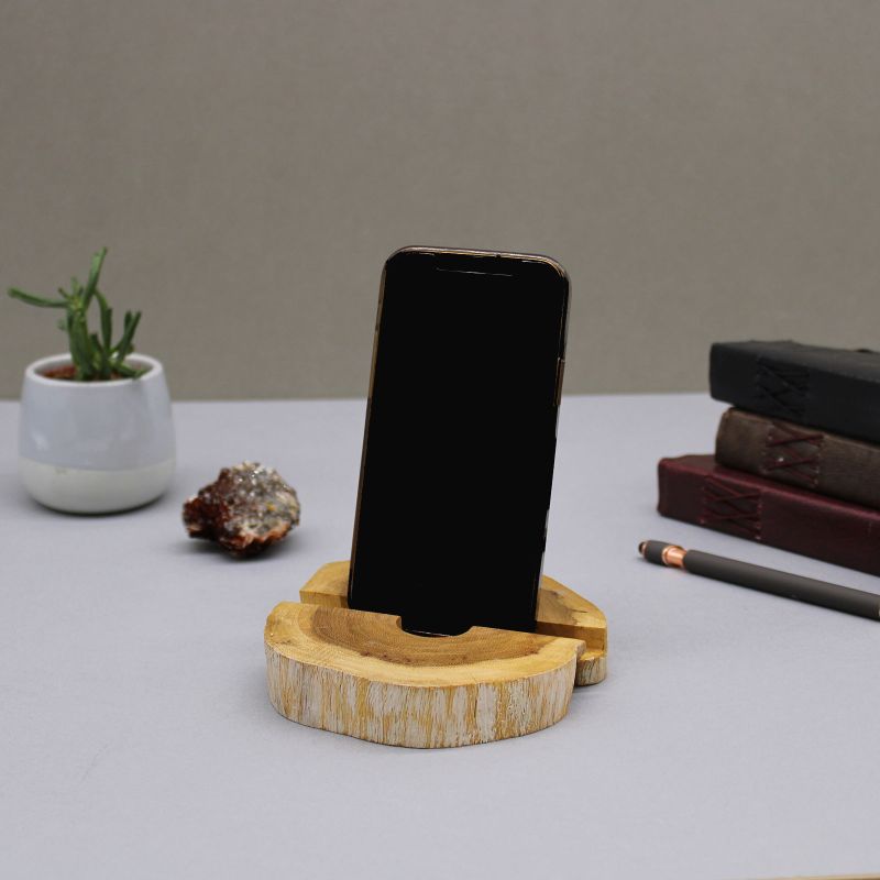 Support de Téléphone en Bois Blanc délavé