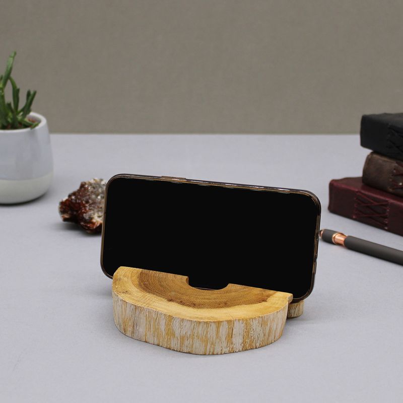 Support de Téléphone en Bois Blanc délavé