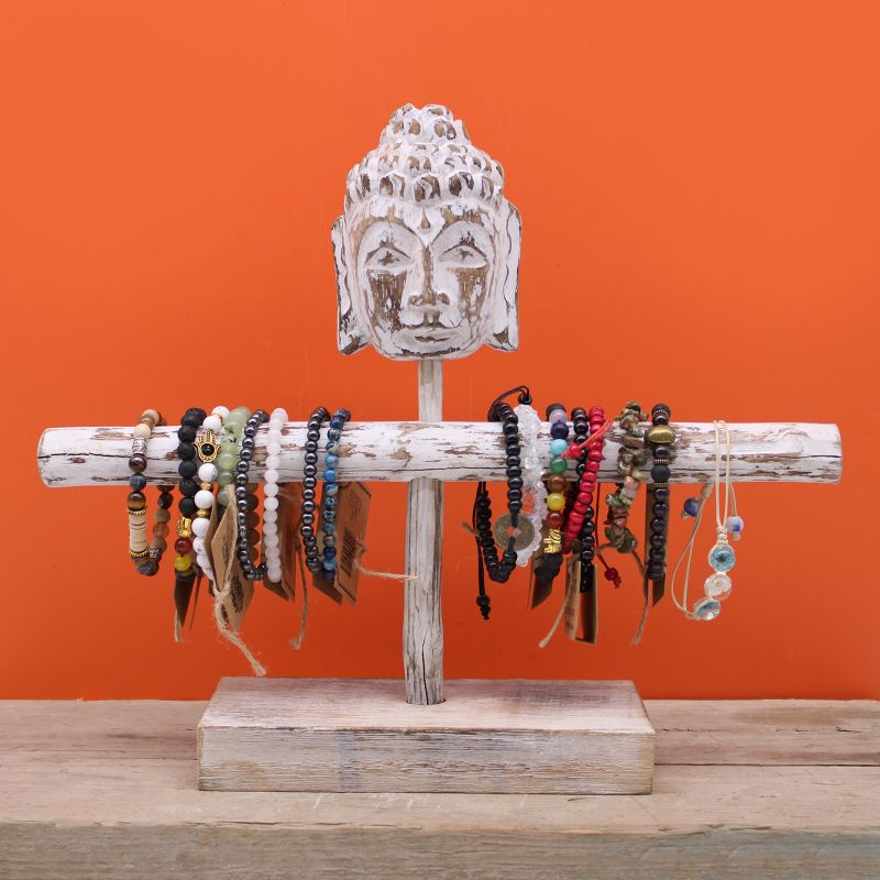 Présentoir à Bijoux en Bois une Branche et Bouddha - Bois Blanchi