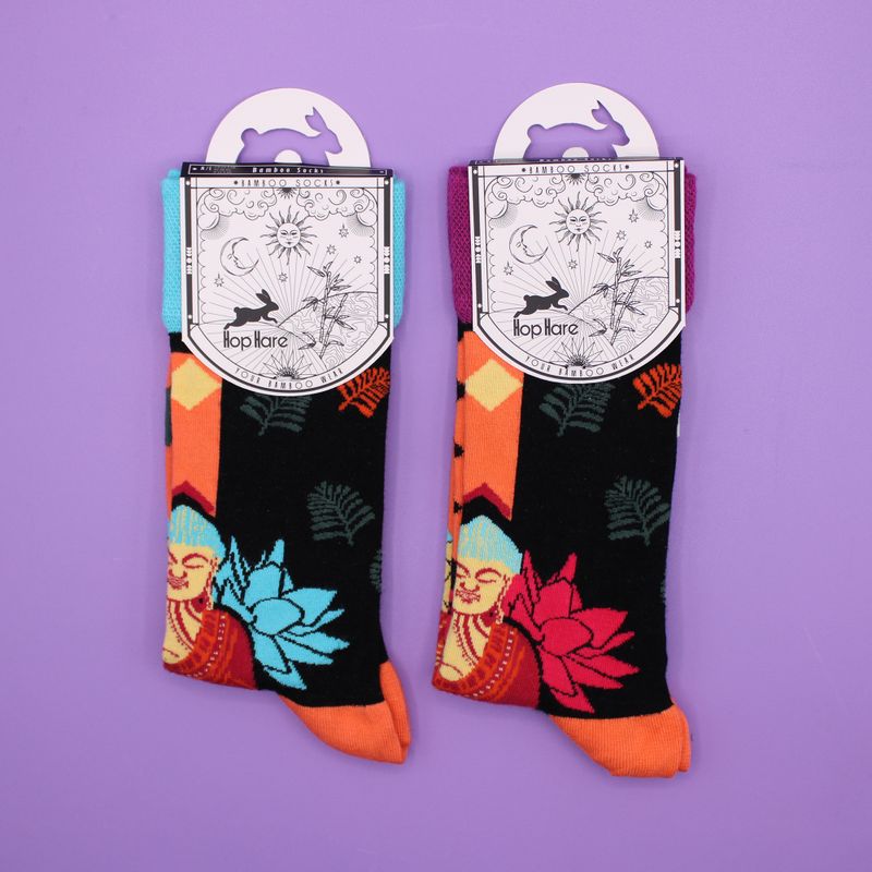 Hop Hare Bamboo Socks - Blue Buddha & Lotus S/M