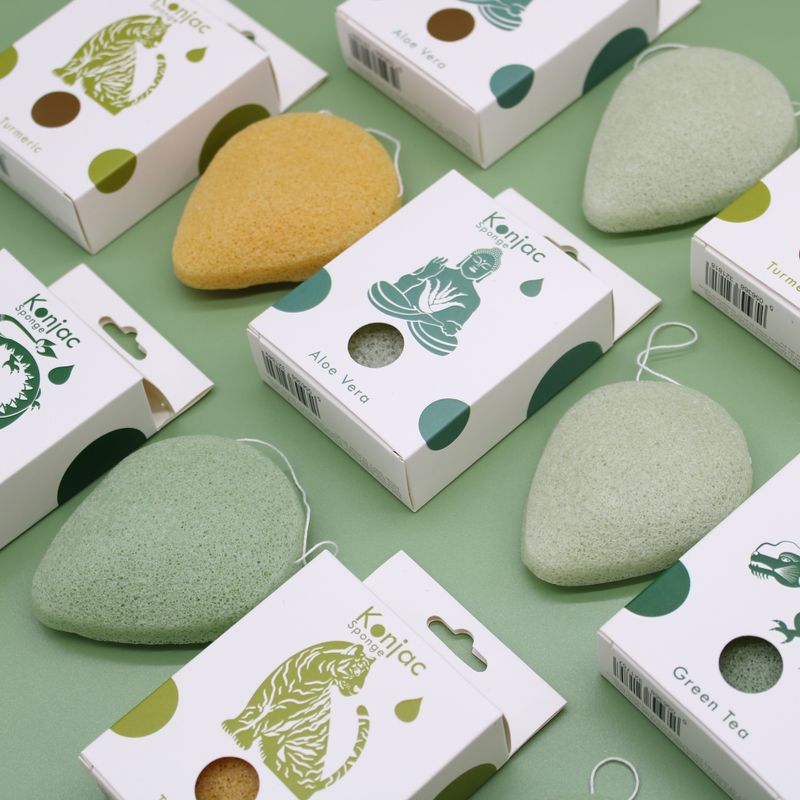 Éponge Konjac en forme de Goutte - Thé vert - Protectrice