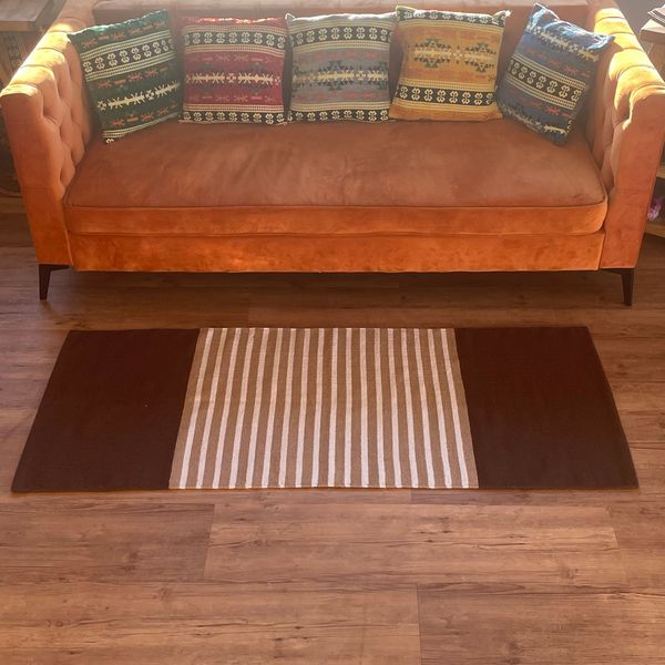 Tapis Indien en Coton - 70x170cm - Marron Foncé / Beige