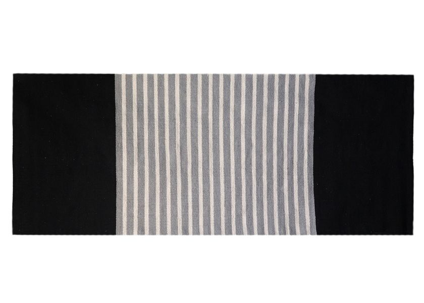 Tapis Indien en Coton - 70x170cm - Noir / Gris