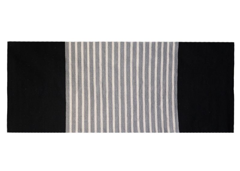 Tapis Indien en Coton - 70x170cm - Noir / Gris