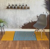 Tapis Indien en Coton - 70x170cm - Jaune/Bleu