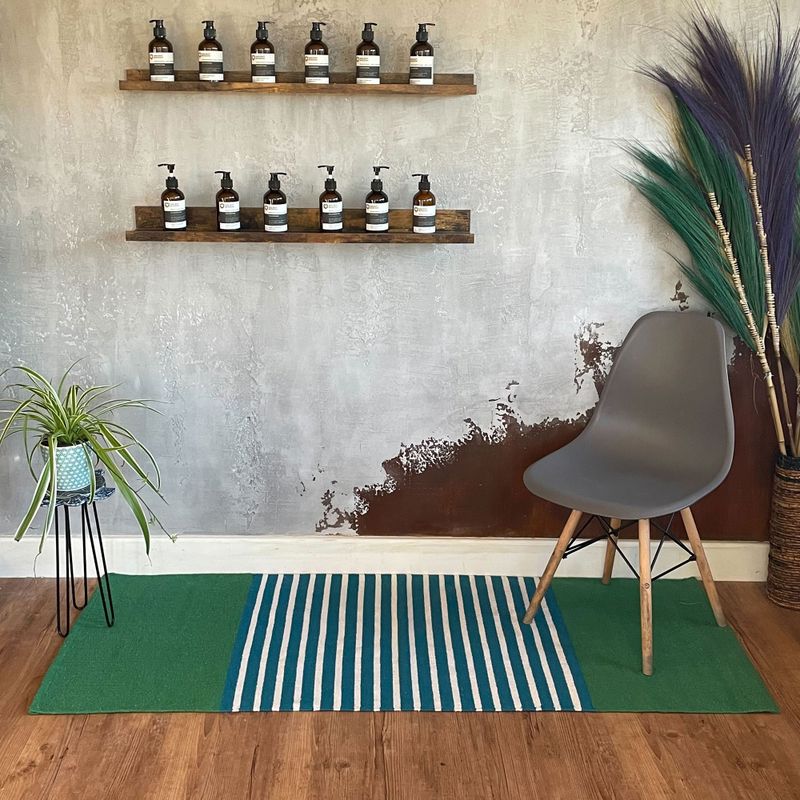 Tapis Indien en Coton - 70x170cm - Bleu/ Vert
