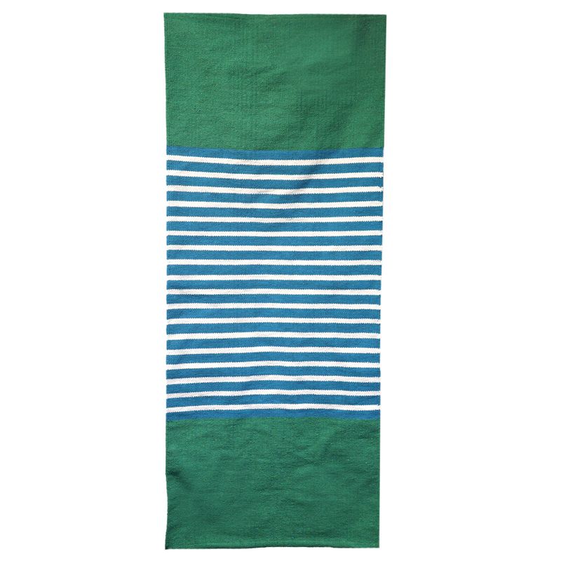 Tapis Indien en Coton - 70x170cm - Bleu/ Vert